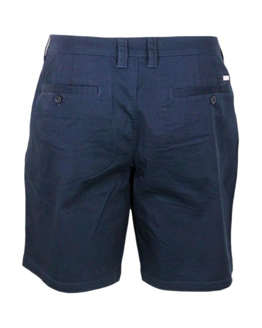 Armani Blue Stretch Cotton Bermuda Shorts With Welt Pockets And Zip And Button Closure for men