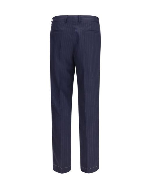 Brunello Cucinelli Blue Virgin Wool Batavia Pinstriped Pants Fleece Ovis Aries for men