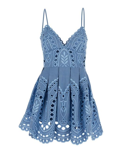 Charo Ruiz Blue 'Nix' Dress With Thin Shoulder Straps And Flared Skirt