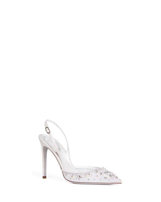 Rene Caovilla White Crystal-Embellished Cinderella 105 Slingback Pumps