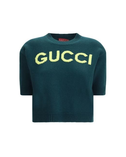 Gucci Green Wool Jumper Pine- Tops