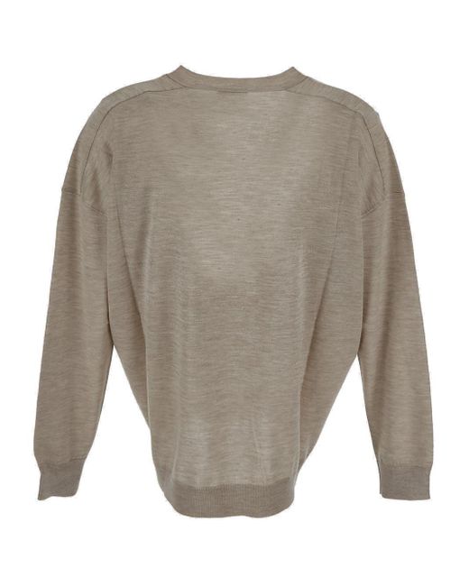 Brunello Cucinelli Gray Cashmere And Silk Blend V-Necked Sweater