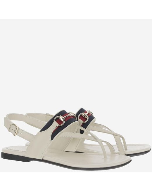 Gucci White Leather Sandal With Web