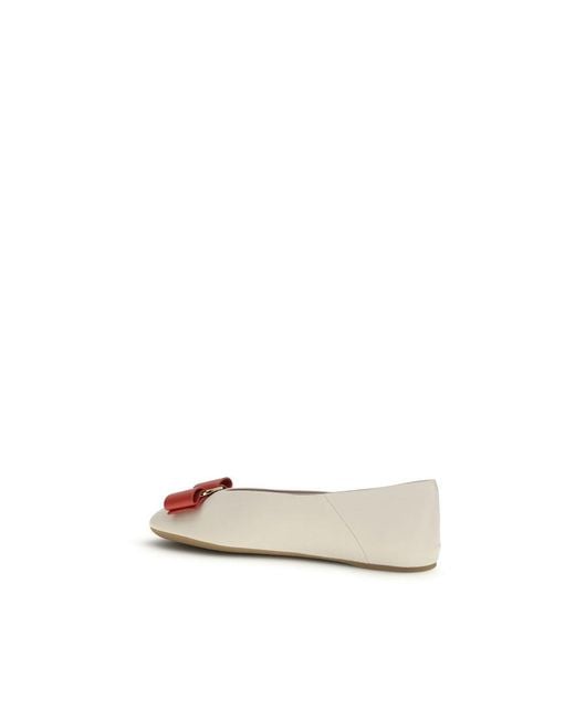 Ferragamo Natural White Calf Leather Bos Taurus Ballet Flats