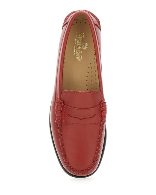 Sebago Red Danielle Pop Loafers With Bevelled Toe And Low Stacked Heel