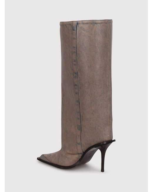 DIESEL Brown Knee-High Pointed Leather Boots