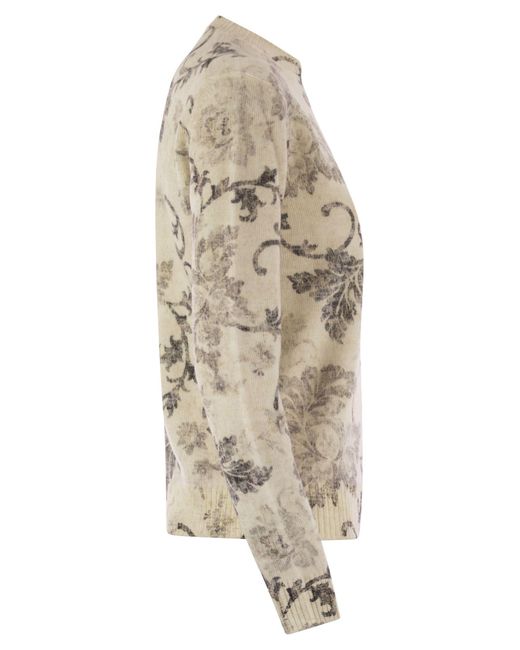 Herno Natural Wool Jumper With Floral Pattern