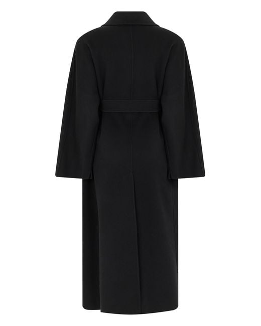 Max Mara Black Long Belted Coat Virgin Wool