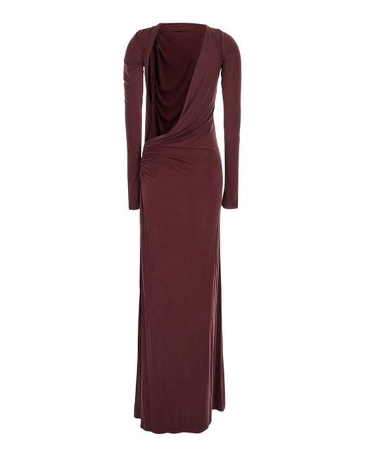 ANDAMANE Purple Bordeaux Long Dress With Draping And Cut-Out Back