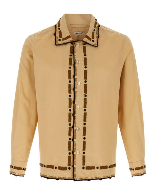 Bode Men's Natural 'Beaded Ryegrass' Shirt