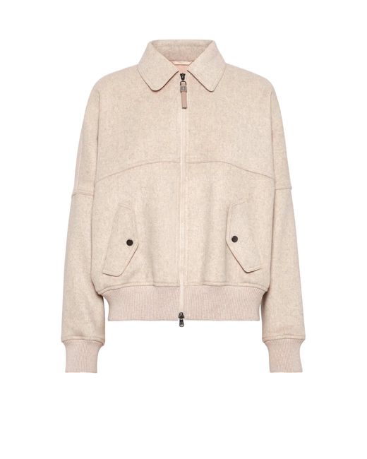 Brunello Cucinelli Women's Natural Double Cashmere And Wool Cloth Bomber