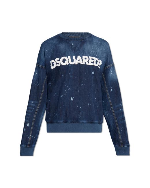 DSquared² Blue Denim Sweatshirt With Logo for men