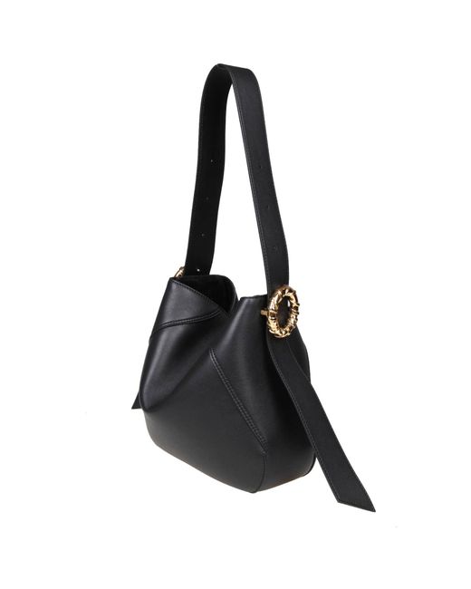 Lanvin Black Leather Hobo Shoulder Bag With Side Buckles