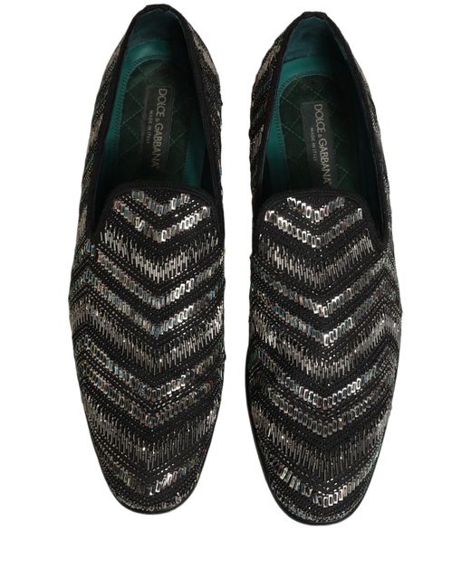 Dolce & Gabbana Black Embellished Slip On Loafers Shoes Leather for men