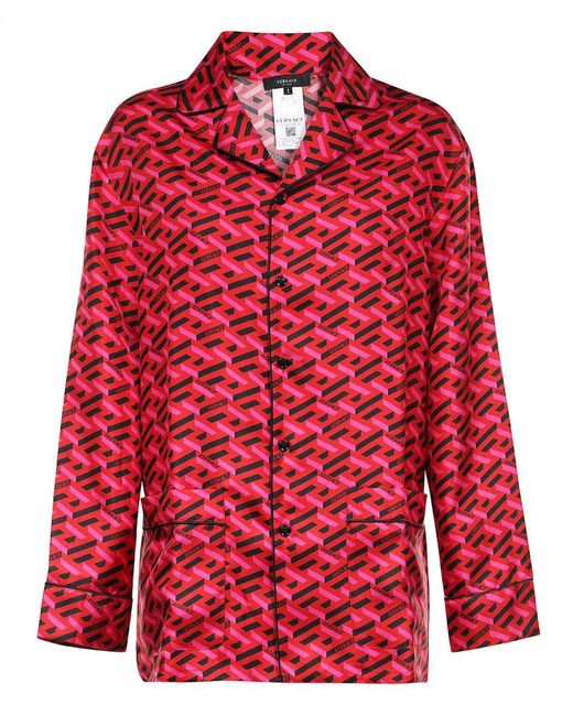Versace Red Printed Silk Pajama Blouse