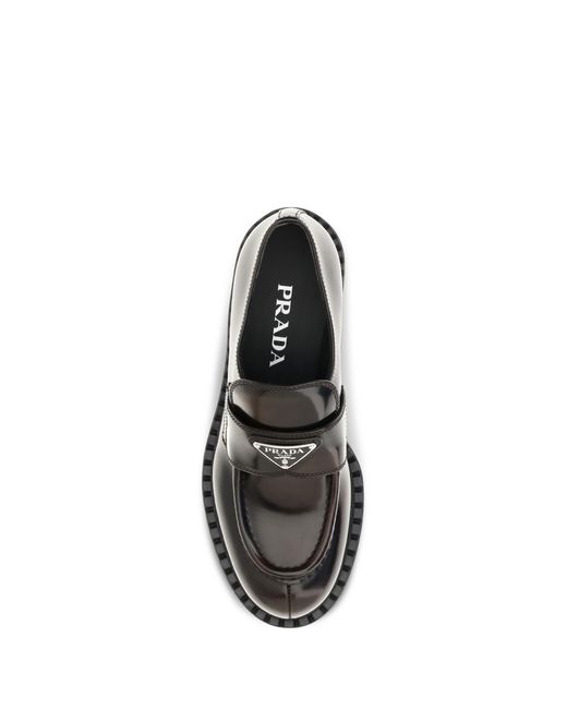 Prada Brown Leather Logo Loafers Calf