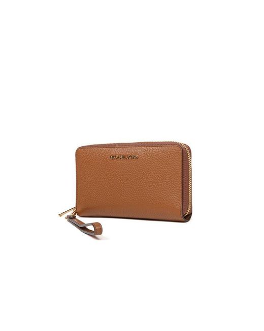 Michael Kors Brown Large Pebbled Leather Smartphone Wristlet