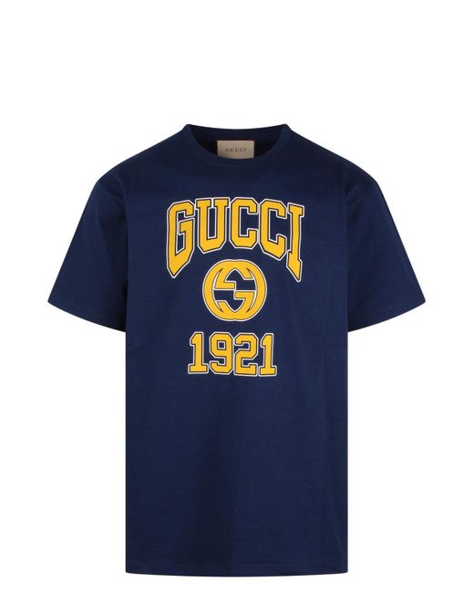 Gucci Blue Printed Jersey T-Shirt for men