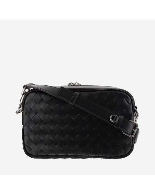 Bottega Veneta Black Intrecciato Medium Camera Bag Calfskin Leather Messenger for men