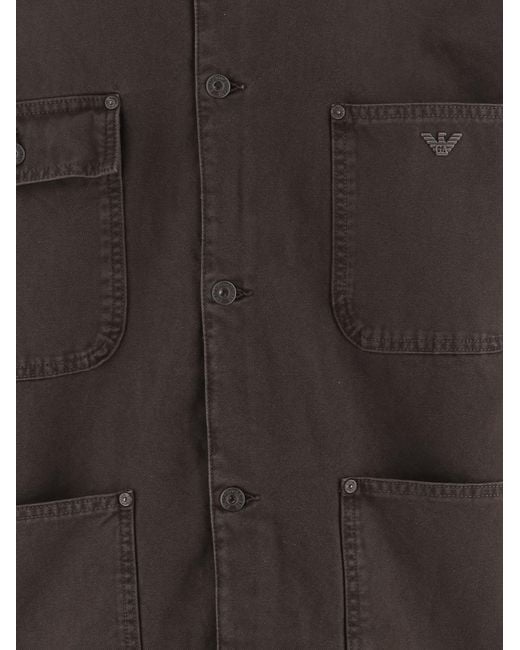 Emporio Armani Brown Cotton Jacket With Patch Pockets for men