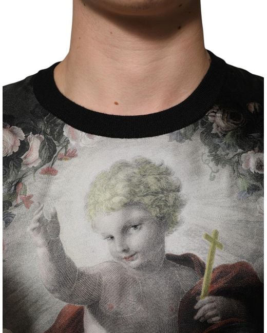 Dolce & Gabbana Black Cashmere Cherub Print Baroque Sweater Silk Clothing for men
