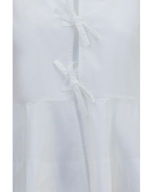 Ganni White Cotton Poplin Blouse With Bows Shirt