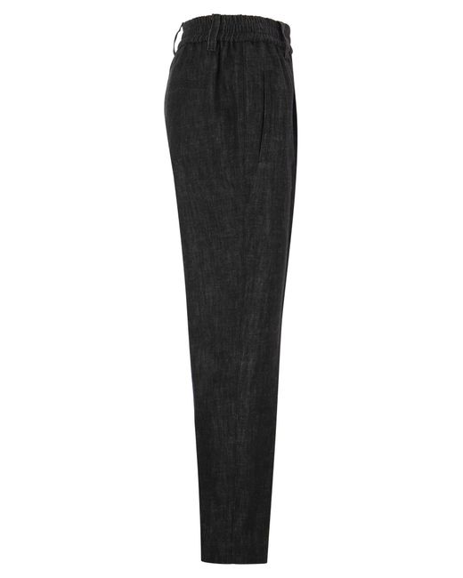 Brunello Cucinelli Black Baggy Trousers In Dark Polished Denim