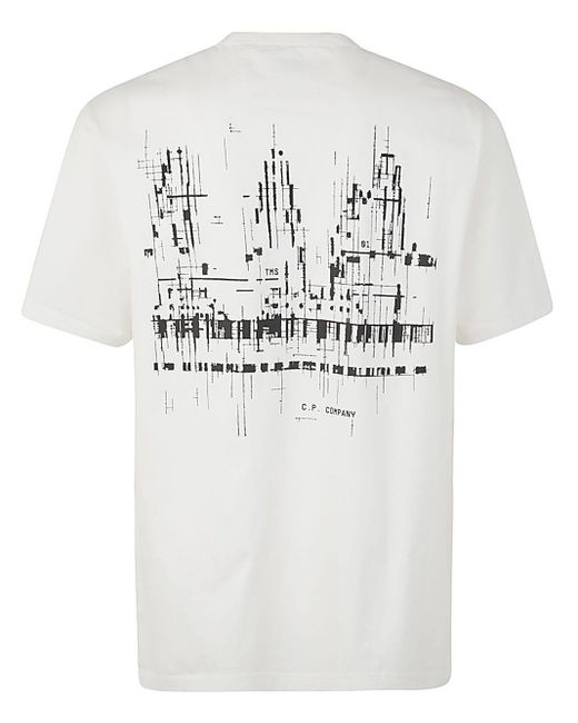 C P Company White Metropolis Series Mercerized Jersey Logo Graphic T-shirt Clothing for men