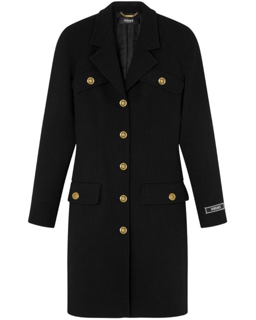 Versace Black Coat In Double Wool Crepe Stretch Clothing