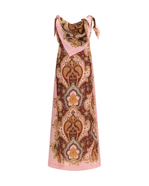 ALÉMAIS Brown Dress Porter Linen-Blend Viscose