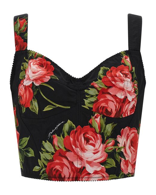 Dolce & Gabbana Red Bouquet Rose Bustier Top
