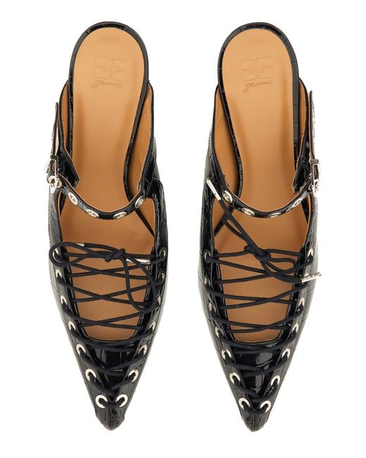 Ganni Black Mule Lace-Up