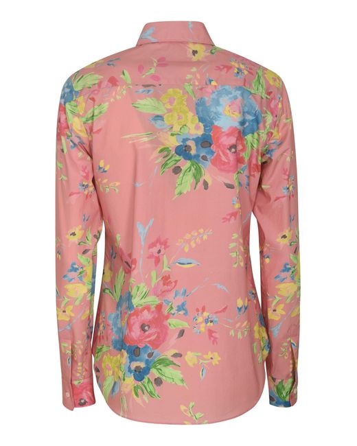 Aspesi Pink Floral Print Round Hem Shirt