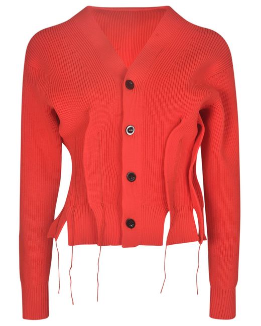 Sacai Red Ribbed Buttoned Cardigan