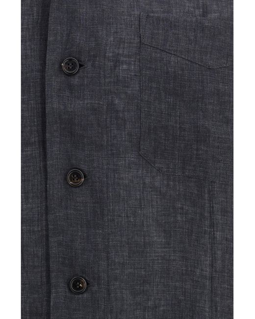 Brunello Cucinelli Blue Easy Fit Linen Shirt for men
