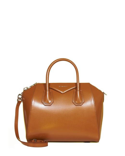 Givenchy Brown Small Antigona Bag In Tan Box Leather