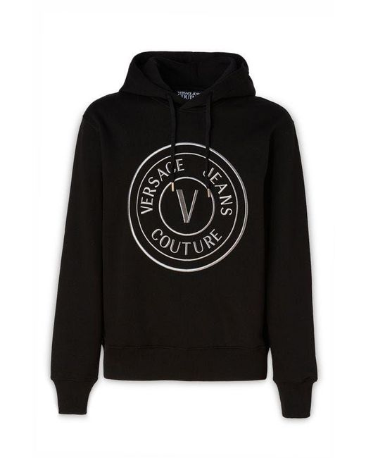 Versace Jeans Black Cotton Logo Details Hooded Sweatshirt for men