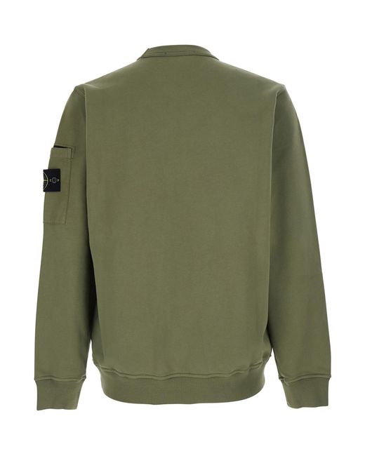 Stone Island Green Crewneck Sweatshirt, Cotton Sweatshirts for men