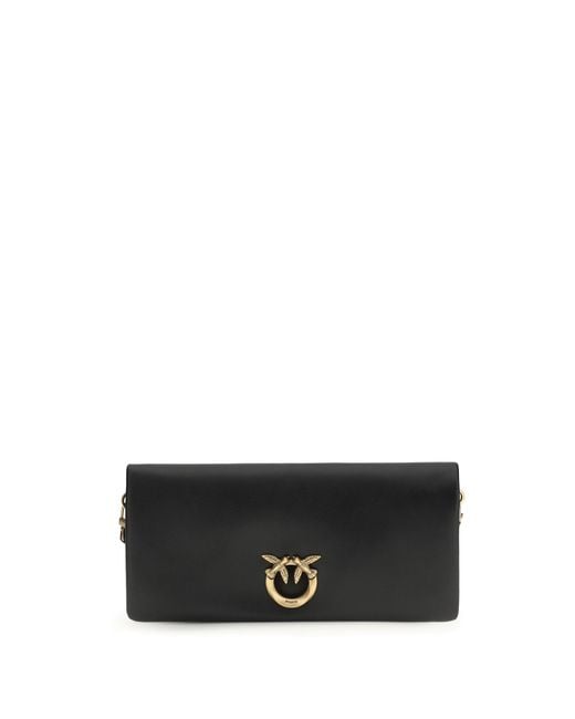 Pinko Black Love Medium Clutch Bag Calf Leather Bos Taurus Clutches
