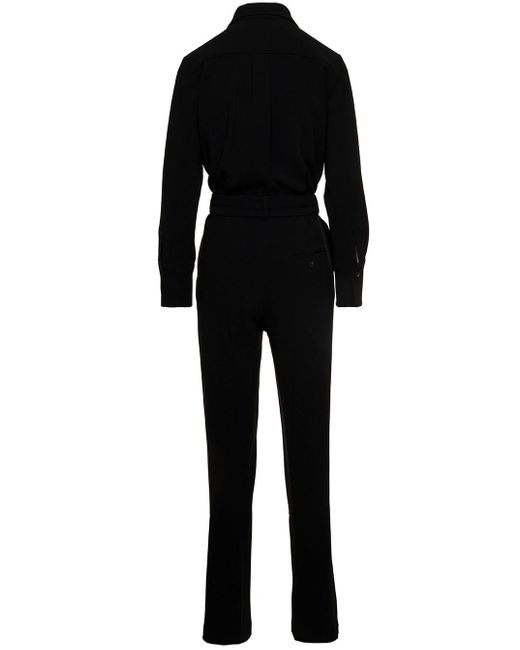 Alberto Biani Black Jumpsuit With Classic Collar And Belt