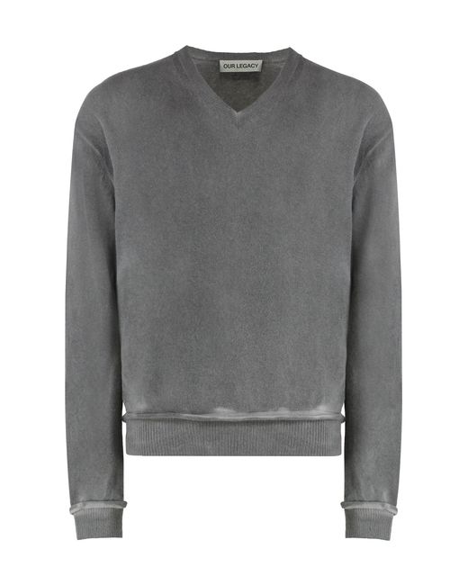 Our Legacy Gray V-Neck Wool Parallel Sweater Merinos for men