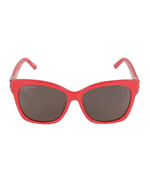 Balenciaga Red Round Frame Bb Hinge Sunglasses