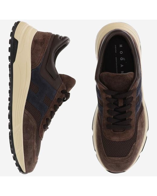 Hogan Brown Sneakers Hyperlight Leather And Mesh Trainers for men