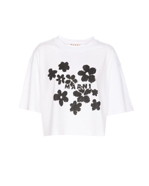 Marni White Boxy Printed T-Shirt