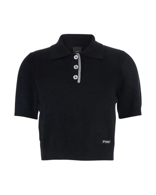 Pinko Blue Polo Shirt With Logo Patch On The Front And Ribbed Details