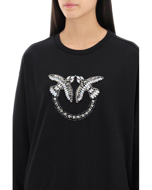 Pinko Black Nelly Sweatshirt With Love Birds Embroidery