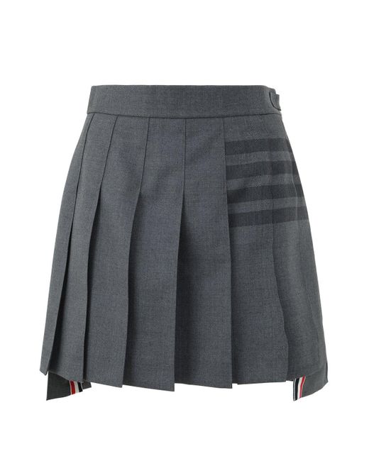 Thom Browne Gray Mini Dropped Back Pleated Skirt With Tonal Woven 4 Bar
