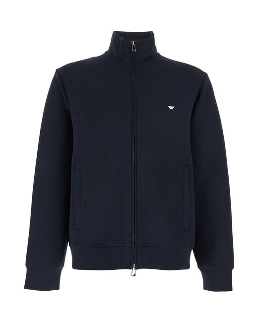 Emporio Armani Blue Sweatshirt High-Neck Cotton Blend for men