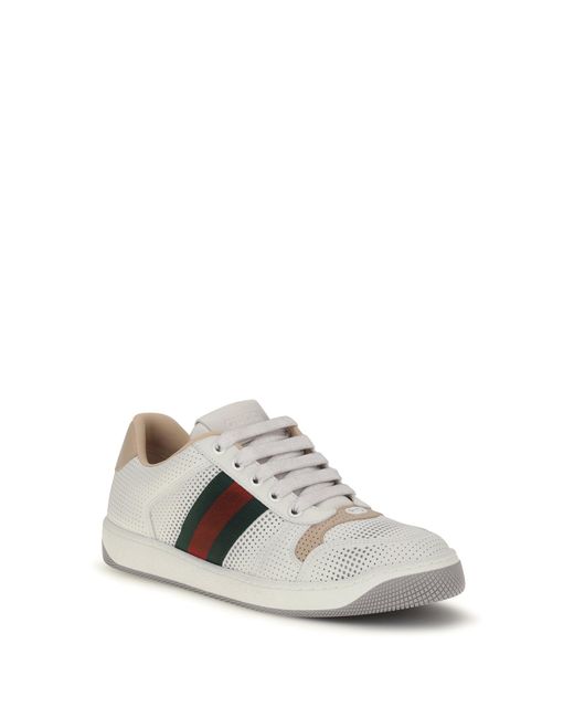 Gucci White Trainers Screener Perforated Leather