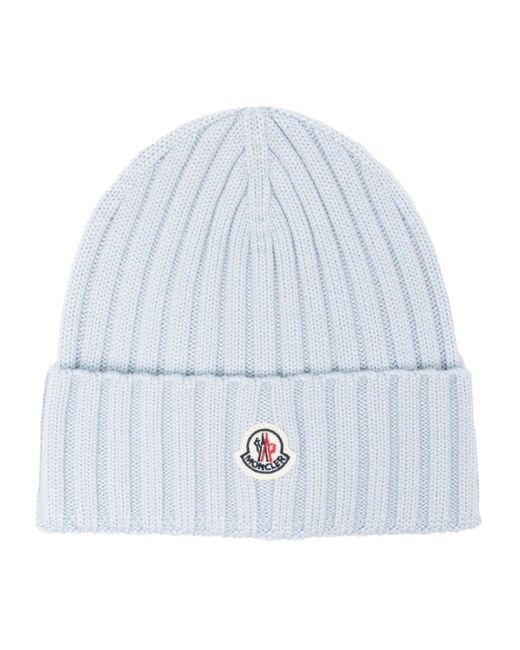 Moncler White Bright Ribbed Wool Beanie With Logo